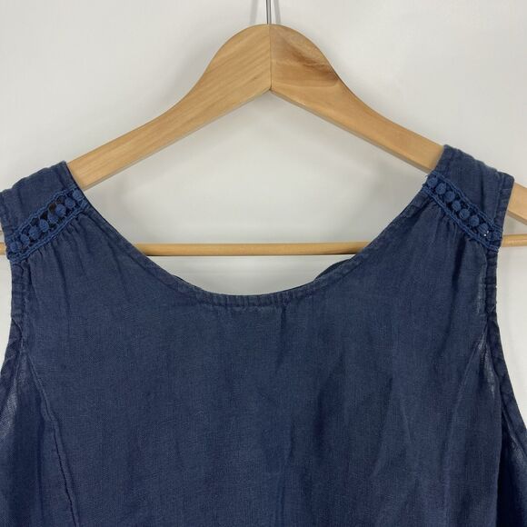 Terzo Millennio Dress Size Medium Navy Made in Italy Sleeveless Ruffle Hem Shift - Picture 3 of 9